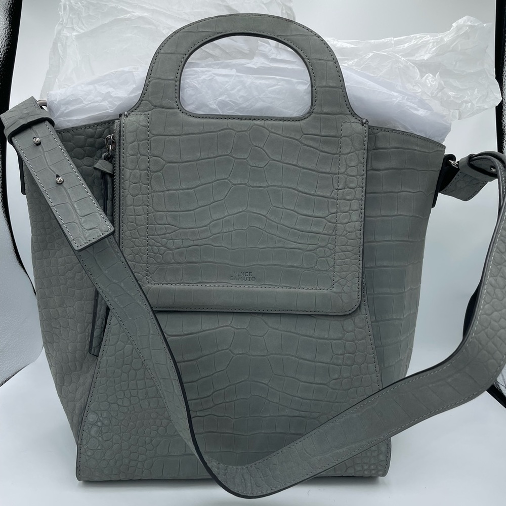 Vince Camuto Lela Tote NWT Gray Croco Leather Purse